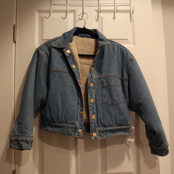 GRLFRND Reversible Cropped Fur Denim Jacket - Picture 1 of 8